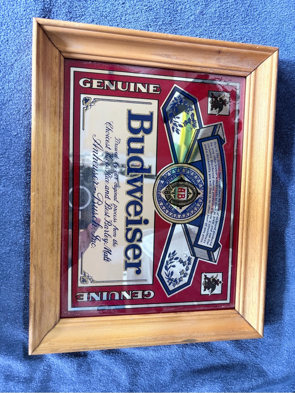 Budweiser Framed Wall Art - Red mirror and Wood Accent vintage